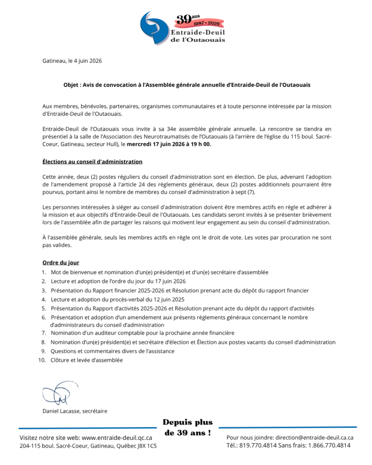 Lire la suite à propos de l’article Assemblée générale annuelle 17 juin 2026